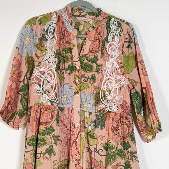 Soft Surroundings Bellicia Embroidered Midi Dress Womens Sz PM 3/4 Sleeves - Picture 3 of 12